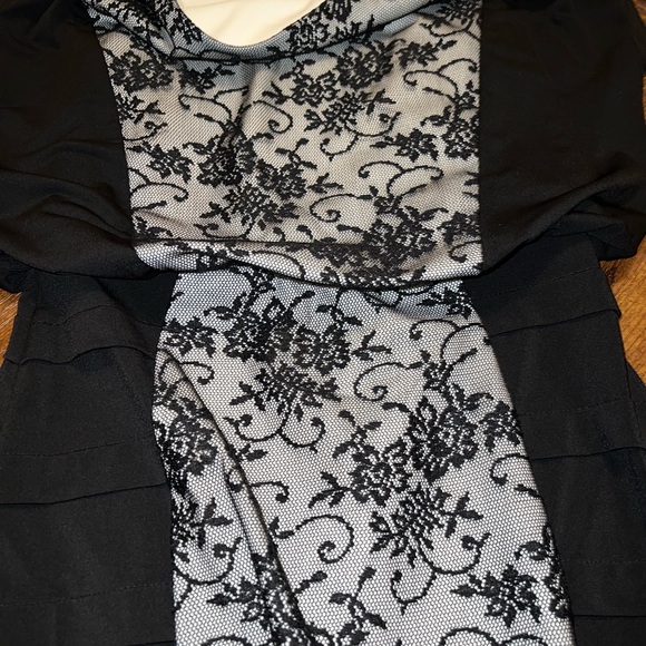 Melrose Black & White Tiered Floral Lace Evening Mini Stretch Dress Size 6 - Picture 8 of 10